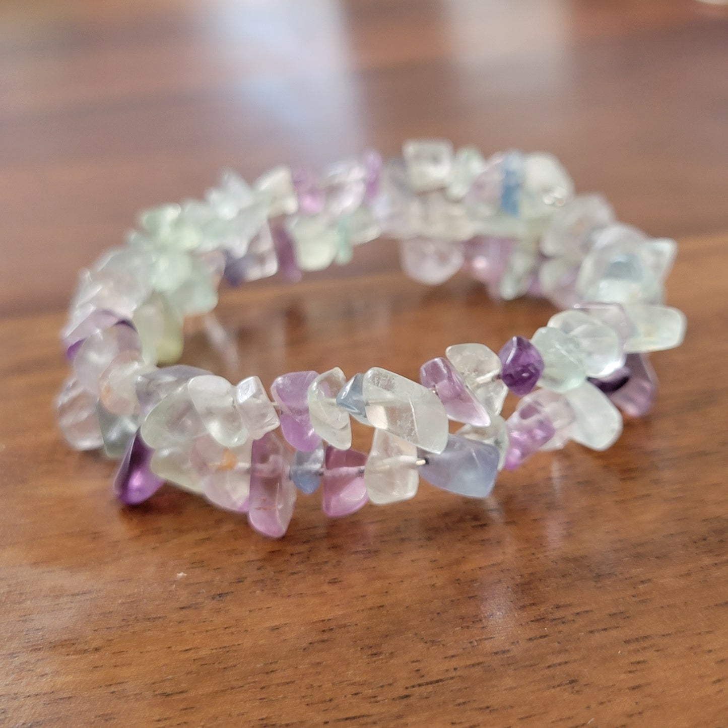 Flourite Wrap Bracelet Gemstone Raw Chips set in Memory Wire