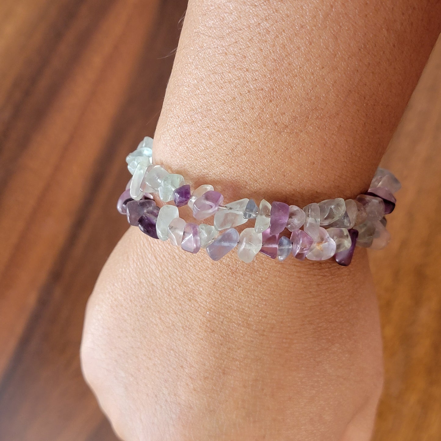 Flourite Wrap Bracelet Gemstone Raw Chips set in Memory Wire