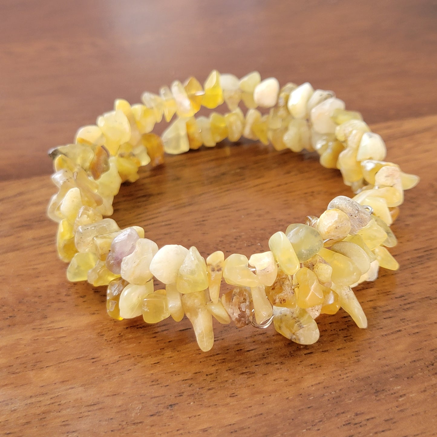 Natural Wax Opal Wrap Bracelet Gemstone Raw Chips set in Memory Wire