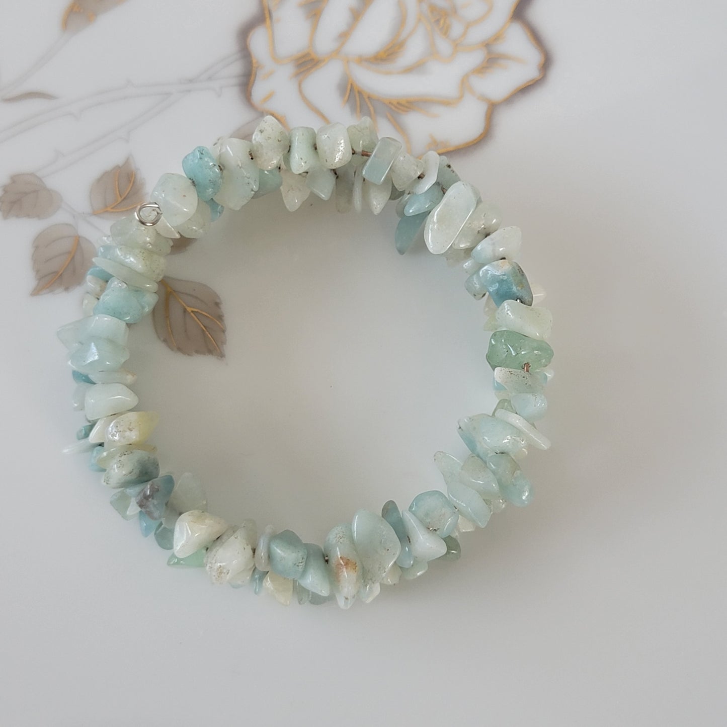 Amazonite Wrap Bracelet Gemstone Raw Chips set in Memory Wire