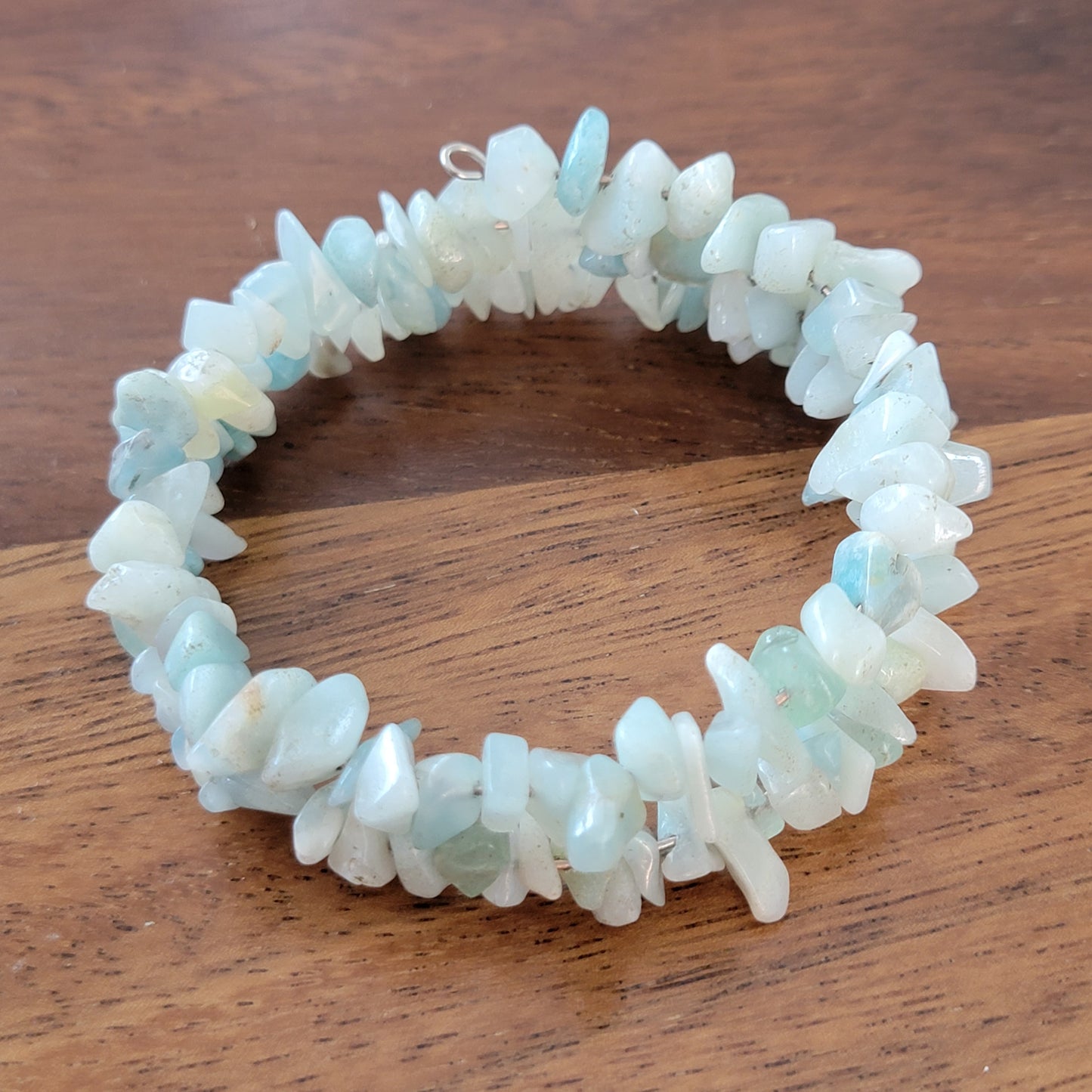 Amazonite Wrap Bracelet Gemstone Raw Chips set in Memory Wire