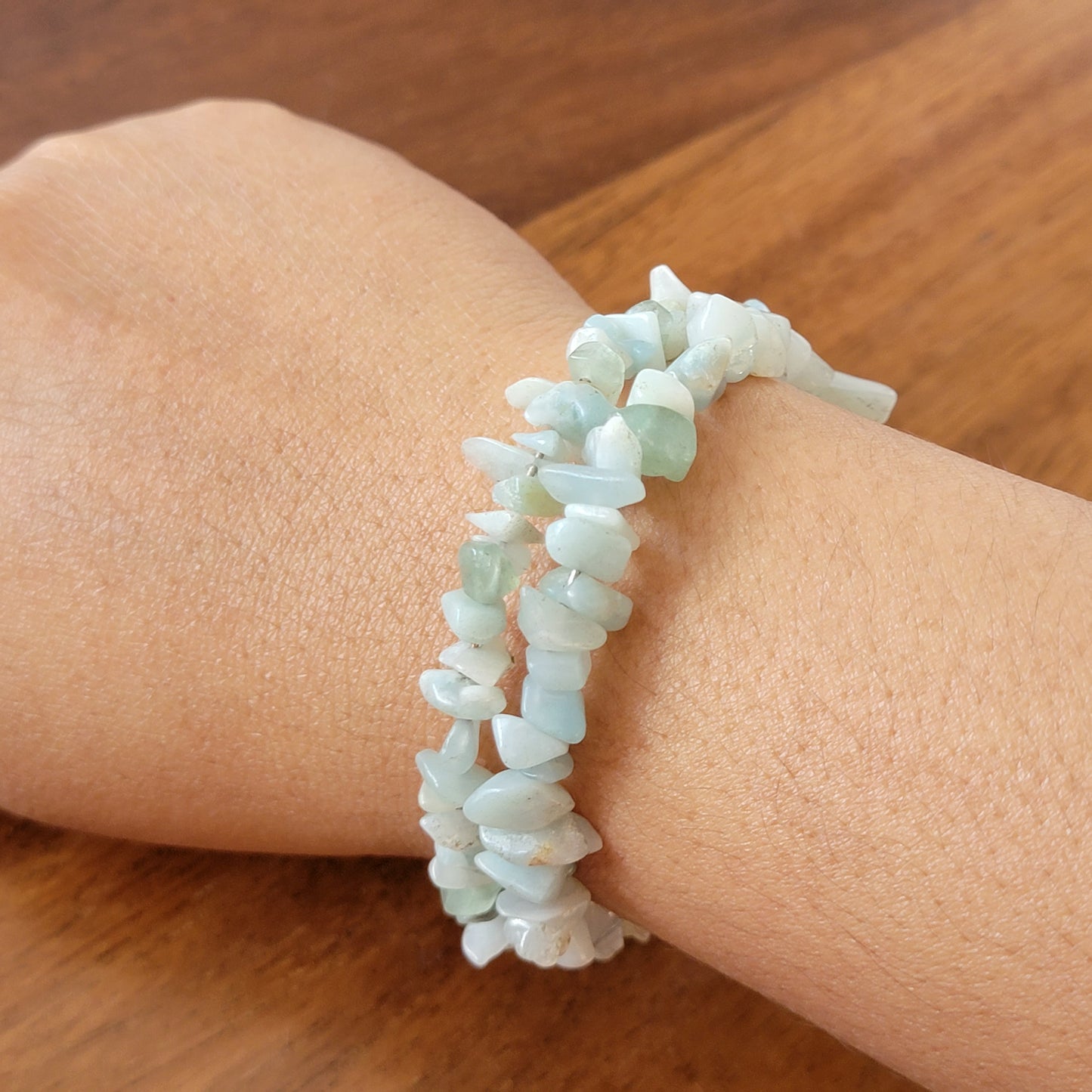 Amazonite Wrap Bracelet Gemstone Raw Chips set in Memory Wire