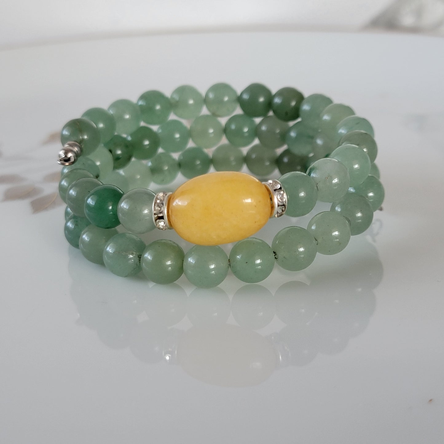 Wrap Bracelet Gemstone Yellow Chalcedony Aventurine set in Memory Wire