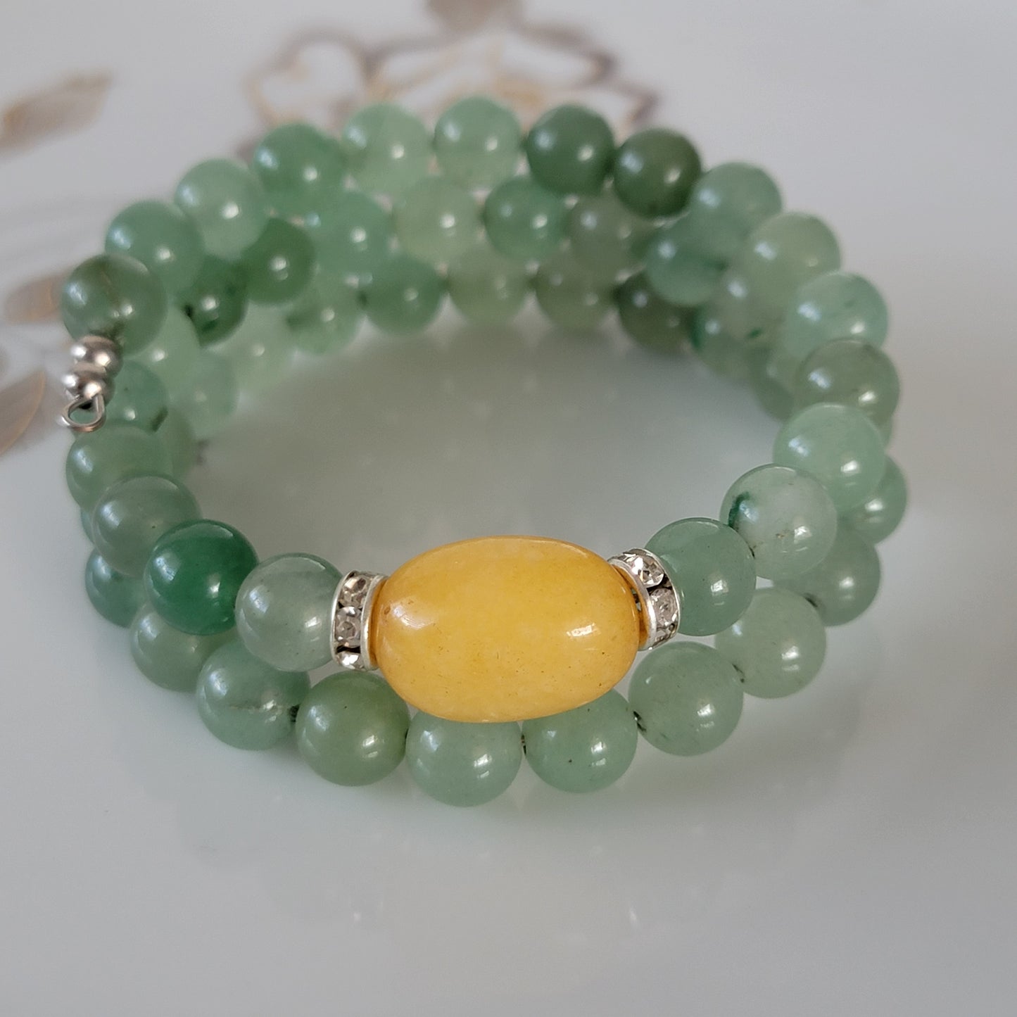 Wrap Bracelet Gemstone Yellow Chalcedony Aventurine set in Memory Wire