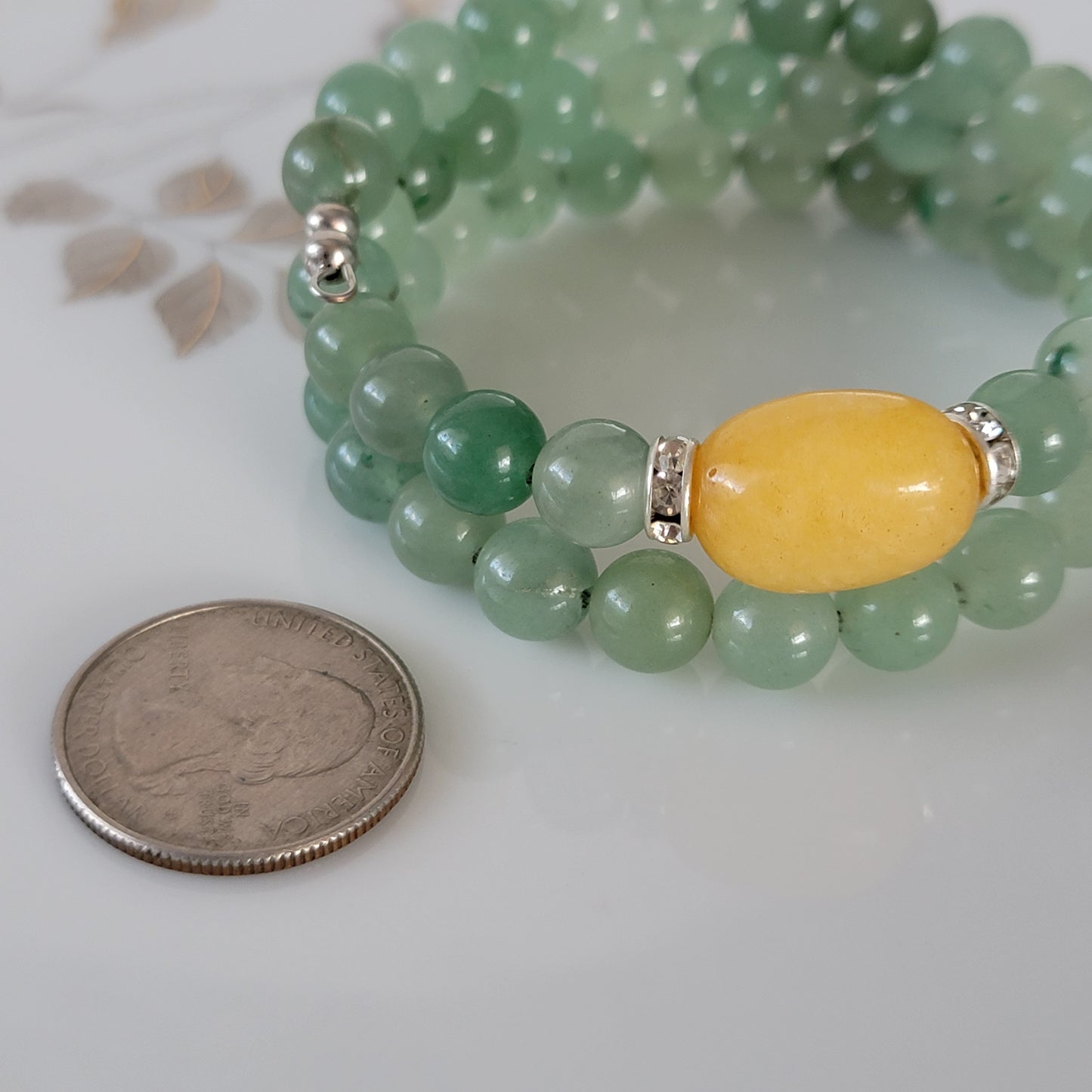 Wrap Bracelet Gemstone Yellow Chalcedony Aventurine set in Memory Wire