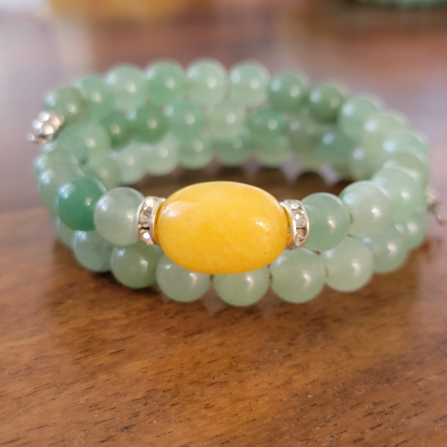 Wrap Bracelet Gemstone Yellow Chalcedony Aventurine set in Memory Wire