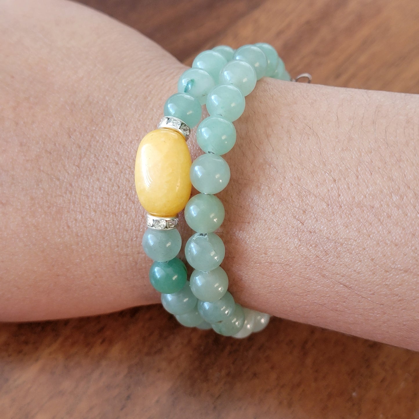 Wrap Bracelet Gemstone Yellow Chalcedony Aventurine set in Memory Wire