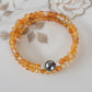 Orange Carnelian Wrap Bracelet Gemstone  set in Memory Wire Black swarovski Pearl