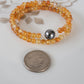 Orange Carnelian Wrap Bracelet Gemstone  set in Memory Wire Black swarovski Pearl