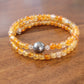 Orange Carnelian Wrap Bracelet Gemstone  set in Memory Wire Black swarovski Pearl