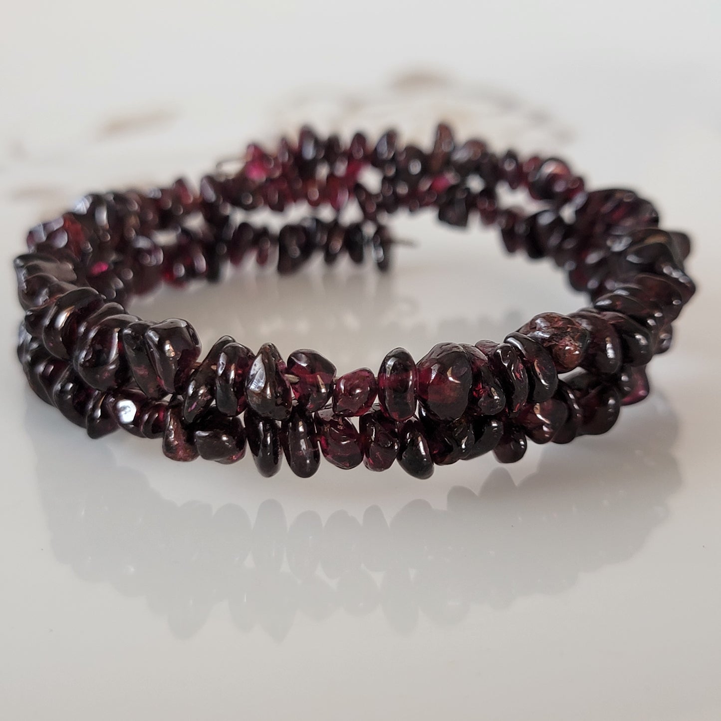 Garnet Wrap Bracelet Gemstone Raw Chips set in Memory Wire January Birthstone