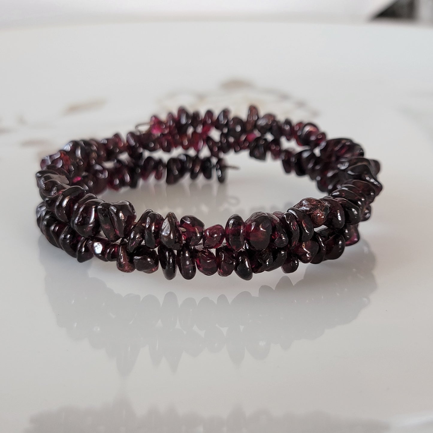 Garnet Wrap Bracelet Gemstone Raw Chips set in Memory Wire January Birthstone