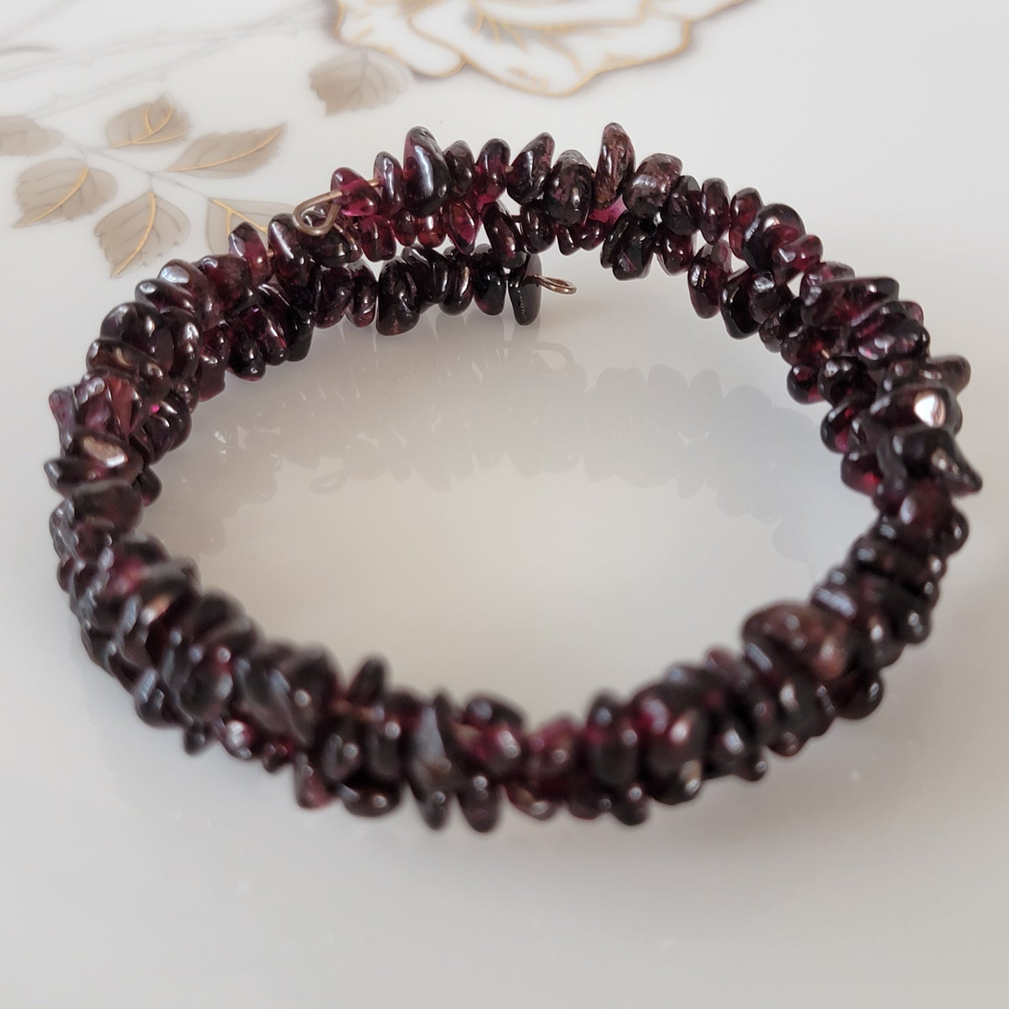 Garnet Wrap Bracelet Gemstone Raw Chips set in Memory Wire January Birthstone