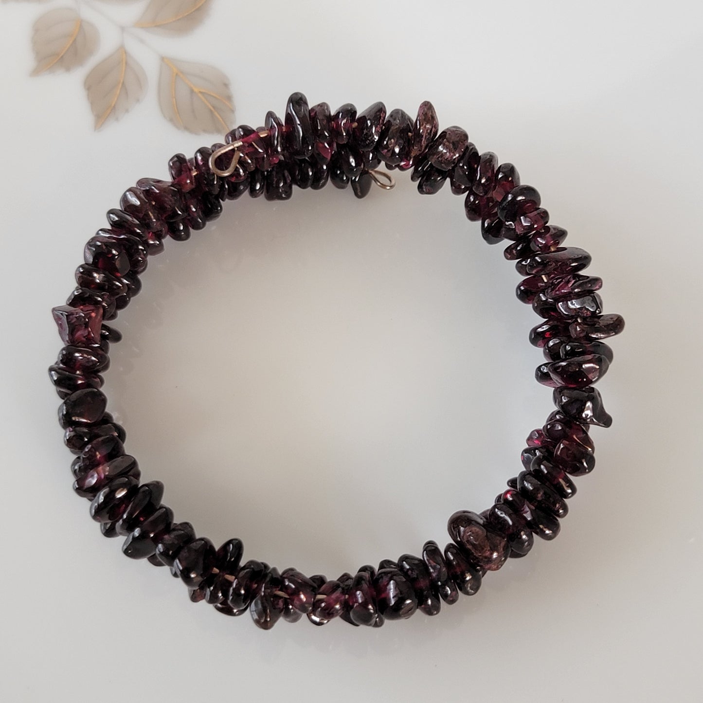 Garnet Wrap Bracelet Gemstone Raw Chips set in Memory Wire January Birthstone