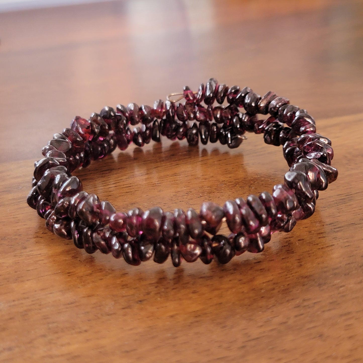 Garnet Wrap Bracelet Gemstone Raw Chips set in Memory Wire January Birthstone