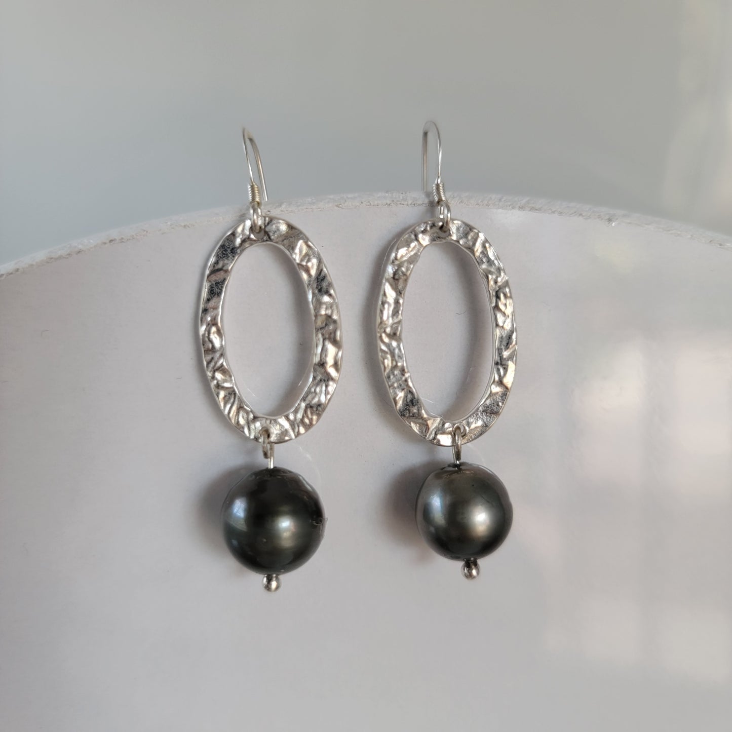 Tahitian Pearl Earrings Dangle Drop Statement  in Sterling Silver June Birthstone Black South Sea Pearl