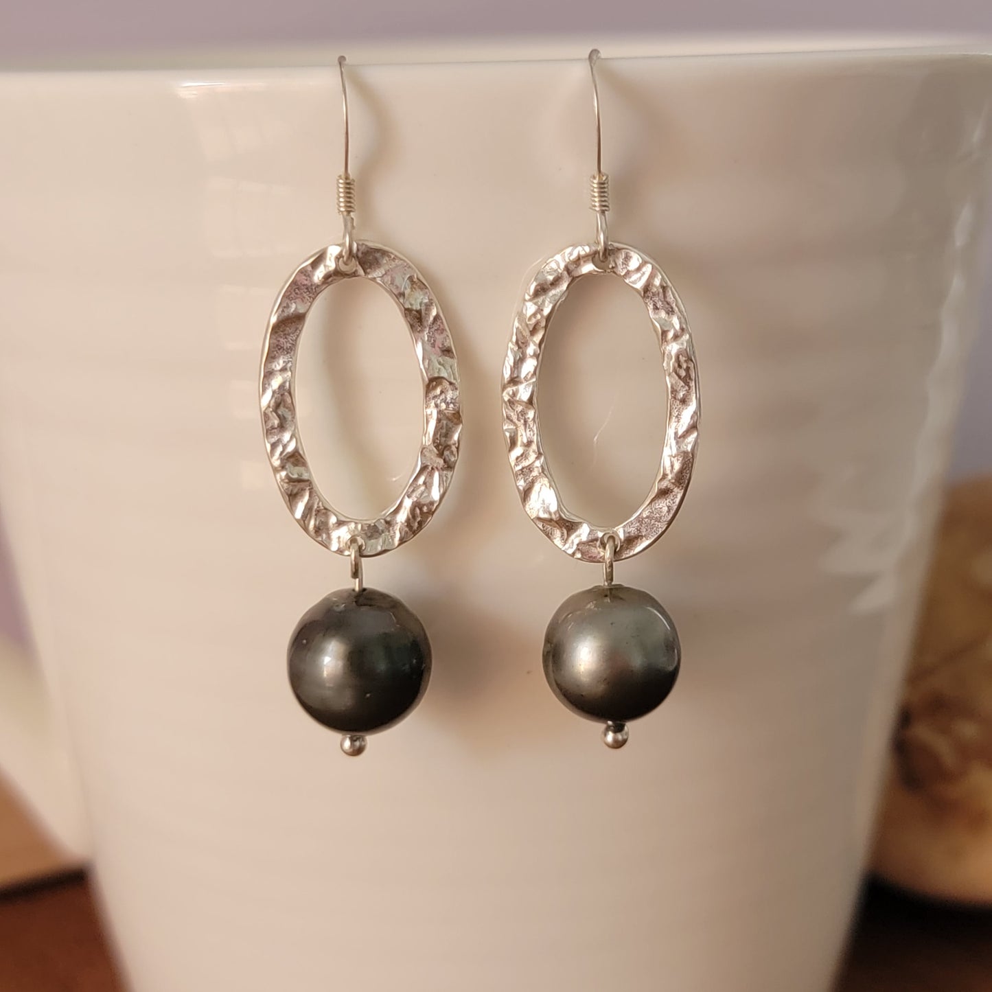 Tahitian Pearl Earrings Dangle Drop Statement  in Sterling Silver June Birthstone Black South Sea Pearl