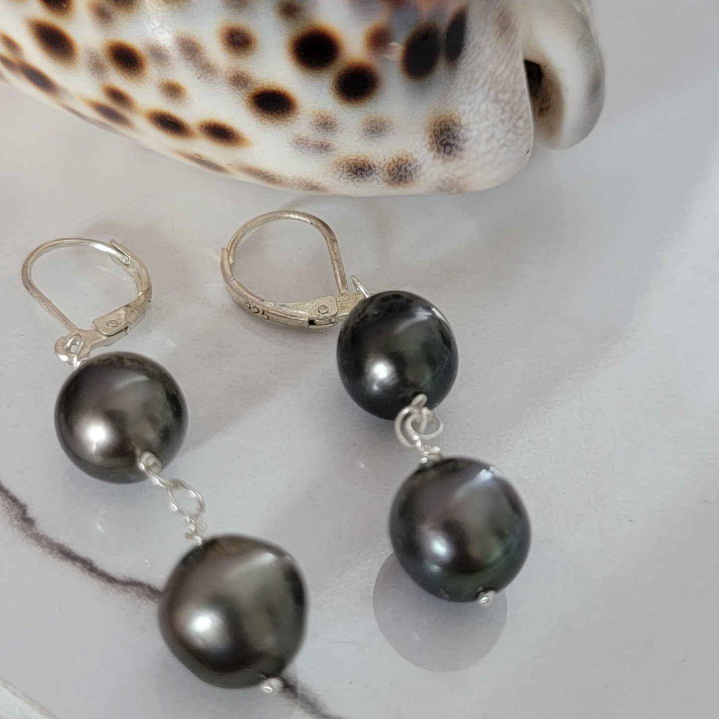 Dangle Tahitian Pearl Earrings Drop Sterling Silver Barouqe Handmade June Birthstone Black South Sea Pearl