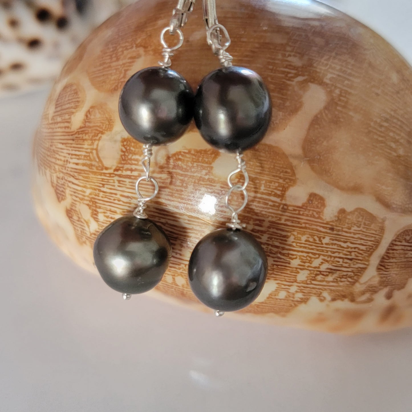 Dangle Tahitian Pearl Earrings Drop Sterling Silver Barouqe Handmade June Birthstone Black South Sea Pearl