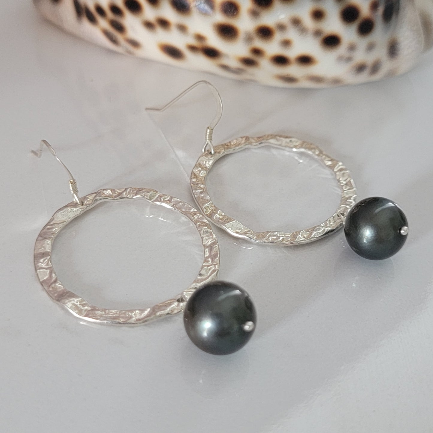 Tahitian Pearl Earrings Large Dangle Statement Sterling Silver June Birthstone Black South Sea Pearl