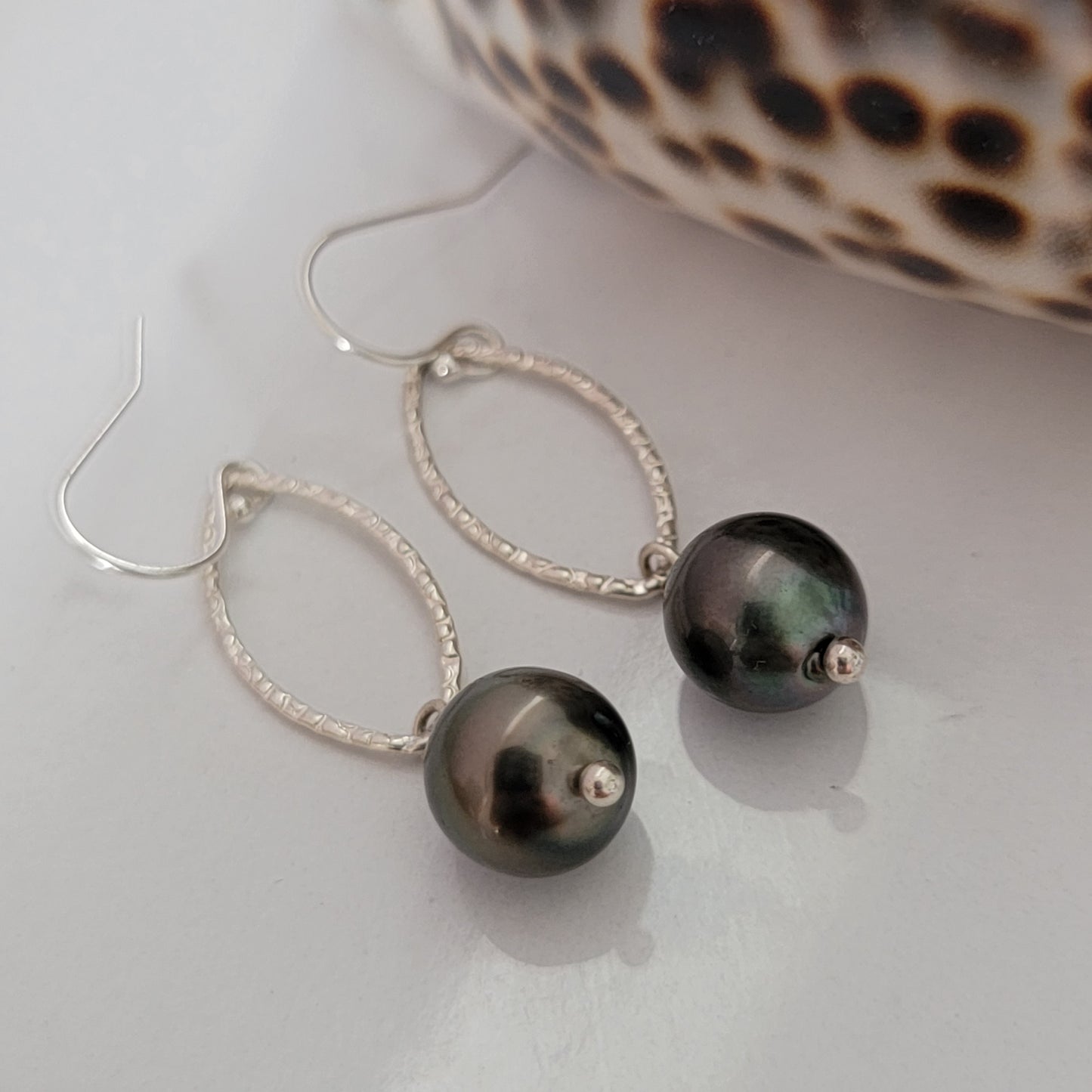 Black Tahitian Pearl Earrings Drop Dangle Sterling Silver June Birthstone Black South Sea Pearl