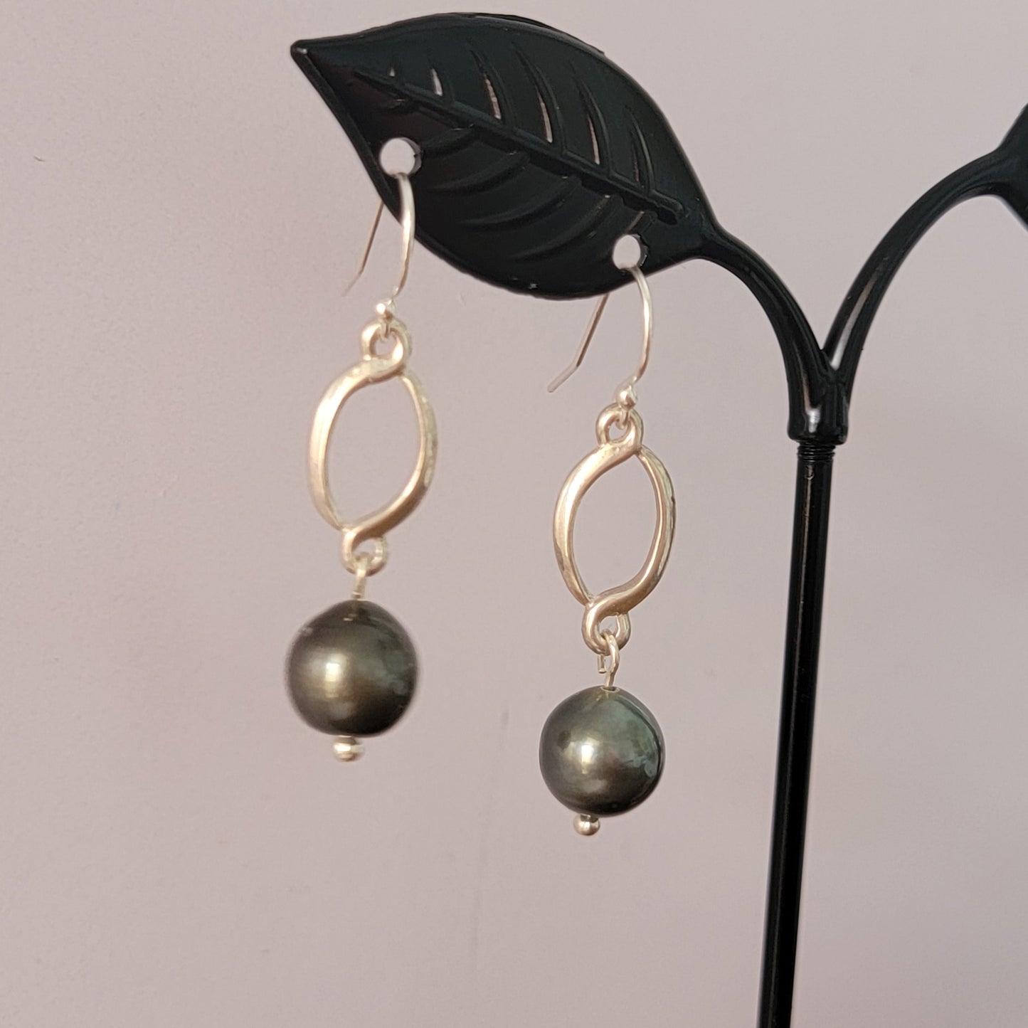 Tahitian Pearl Earrings Sterling Silver Drop Dangle Earrings June Birthstone Black South Sea  Pearl