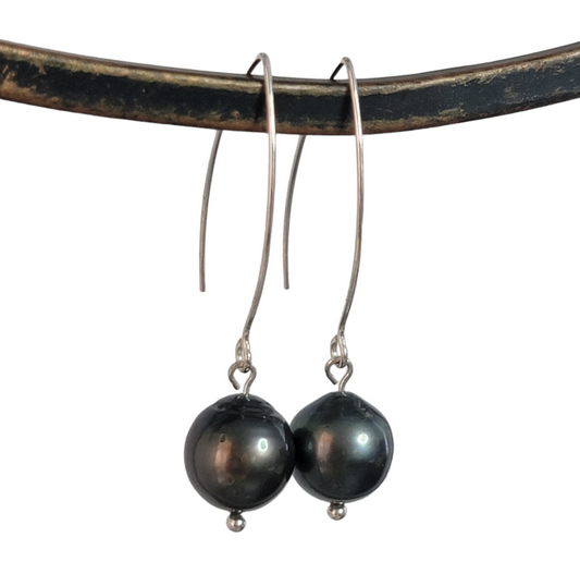 Tahitian Black Pearl Earrings Dangle 