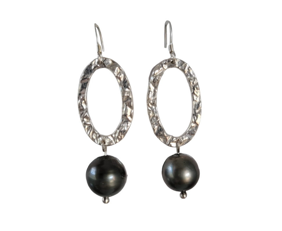 Tahitian Pearl Earrings Dangle Drop Statement  in Sterling Silver June Birthstone Black South Sea Pearl