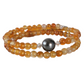 Orange Carnelian Wrap Bracelet Gemstone  set in Memory Wire Black swarovski Pearl