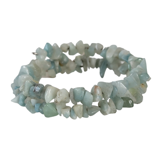 Amazonite Wrap Bracelet Gemstone Raw Chips set in Memory Wire