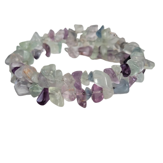 Flourite Wrap Bracelet Gemstone Raw Chips set in Memory Wire