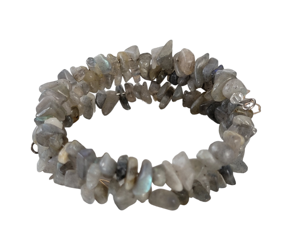 Labradorite Wrap Bracelet Gemstone Raw Chips set in Memory Wire