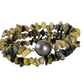 Yellow Turquoise  Wrap Bracelet Gemstone Raw Chips set in Memory Wire Black Swarovski Pearl December Birthstone