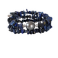 Lapis Lazuli Wrap Bracelet Gemstone Raw Chips set in Memory Wire bLack swarovski Pearl